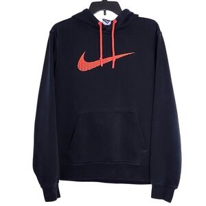 Nike‎ Swoosh Hoodie Mens Medium Pullover Sweatshirt Black Orange Drawstring
